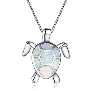 Luxury Female Blue White Green Opal Necklace 925 Sterling Silver Wedding Necklace Big Turtle Pendants Necklaces For Women