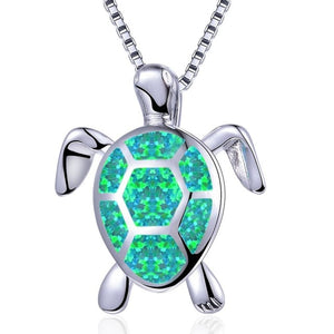 Luxury Female Blue White Green Opal Necklace 925 Sterling Silver Wedding Necklace Big Turtle Pendants Necklaces For Women