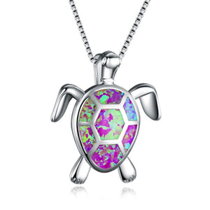 Luxury Female Blue White Green Opal Necklace 925 Sterling Silver Wedding Necklace Big Turtle Pendants Necklaces For Women