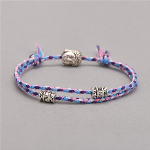 Ethnic Tibetan Buddha Head Woven Amulet Multicolor Bracelets & Bangles For Women Men Handmade Rope Buddha Charm Bracelet Gift