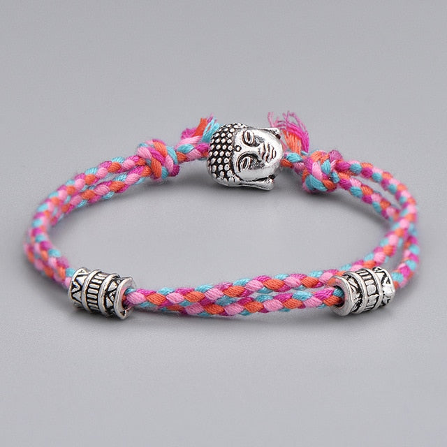 Ethnic Tibetan Buddha Head Woven Amulet Multicolor Bracelets & Bangles For Women Men Handmade Rope Buddha Charm Bracelet Gift