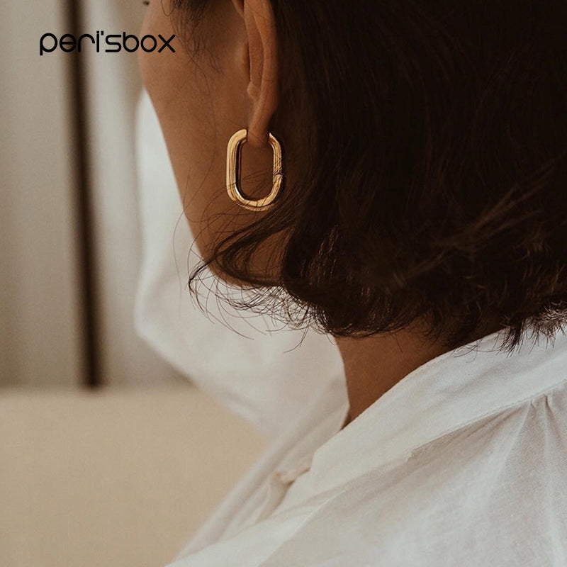 Peri'sBox Best Selling French Gold Chic O Shaped Hoop Earrings Women's Chunky Hoops Geometrical Brass Earrings Minimalist