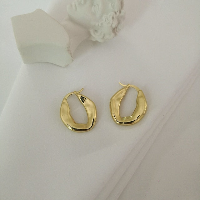 Peri'sBox Best Selling French Gold Chic O Shaped Hoop Earrings Women's Chunky Hoops Geometrical Brass Earrings Minimalist