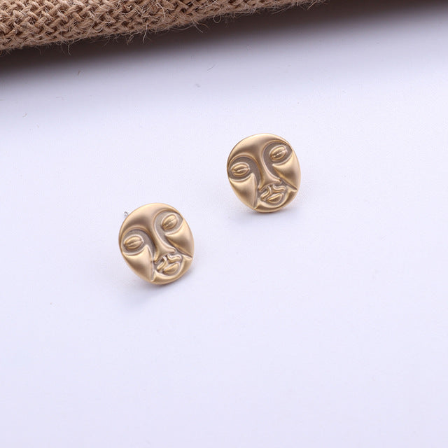 Korean Metal Gold Color Stud Earring Simple Geometric Camber Circle,Knot Face Matte,Irregular Ellipse