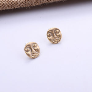 Korean Metal Gold Color Stud Earring Simple Geometric Camber Circle,Knot Face Matte,Irregular Ellipse