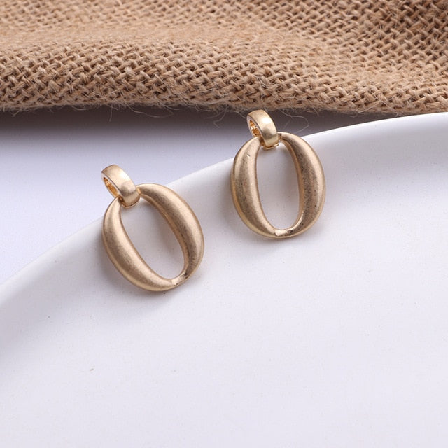 Korean Metal Gold Color Stud Earring Simple Geometric Camber Circle,Knot Face Matte,Irregular Ellipse