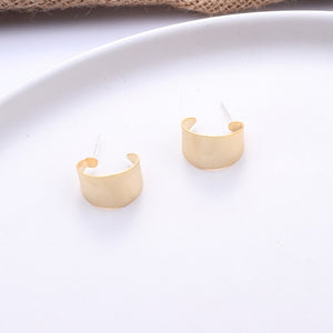 Korean Metal Gold Color Stud Earring Simple Geometric Camber Circle,Knot Face Matte,Irregular Ellipse