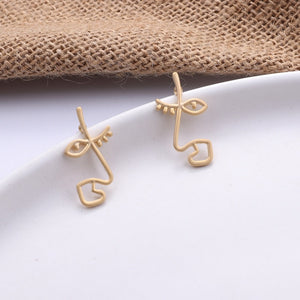 Korean Metal Gold Color Stud Earring Simple Geometric Camber Circle,Knot Face Matte,Irregular Ellipse