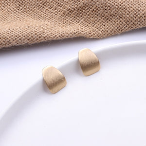 Korean Metal Gold Color Stud Earring Simple Geometric Camber Circle,Knot Face Matte,Irregular Ellipse