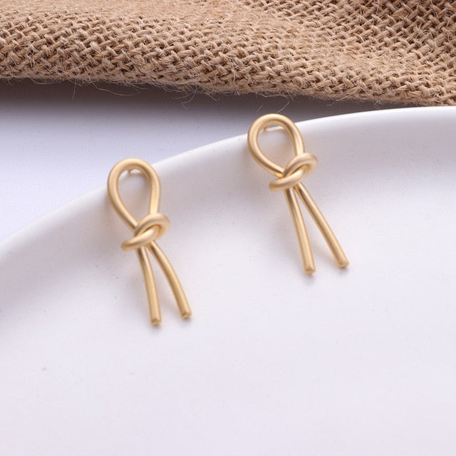 Korean Metal Gold Color Stud Earring Simple Geometric Camber Circle,Knot Face Matte,Irregular Ellipse