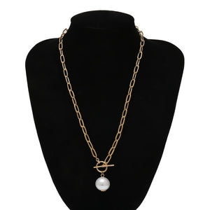 Punk Imitation Baroque Pearl Pendant Necklace Curb Cuban Thick Chain